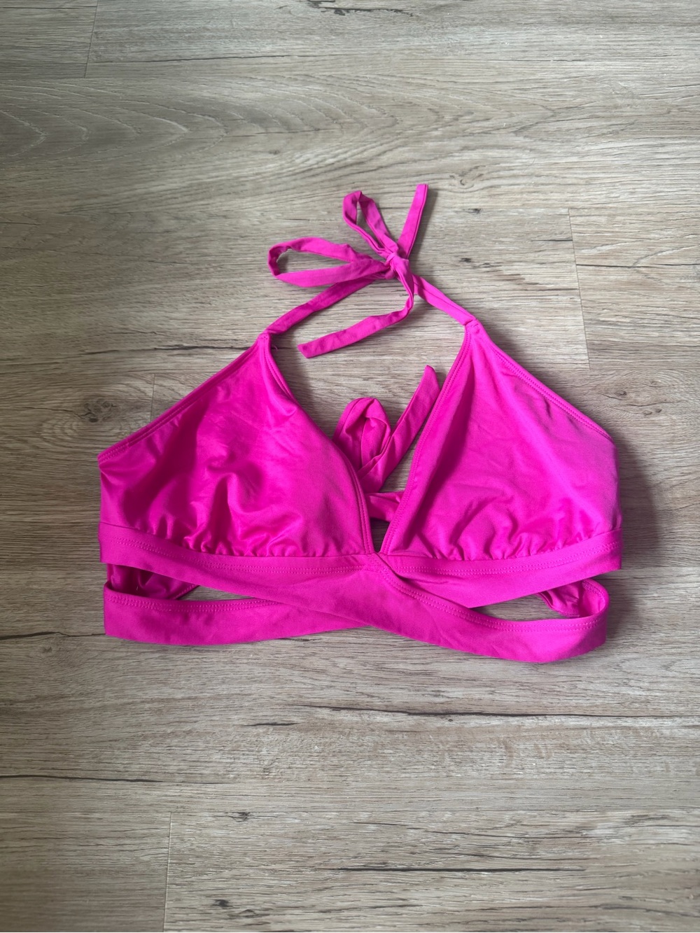 Kona Sol Bright Hot Pink Halter Wrap Bikini Top